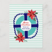 航海のストライプクリスマス・ポインセティアス移動 案内ポストカード (正面)