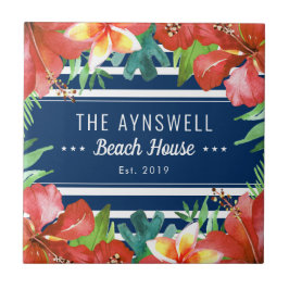 航海のストライプトロピカルフローラビーチハウス タイル