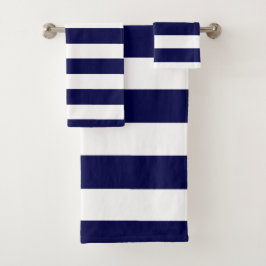 航海のストライプネイビーブルーとホワイト バスタオルセット
