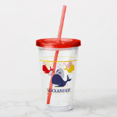 航海のストライプネイビーブルーイエローレッドホエールホワイト アクリルタンブラー (裏面)