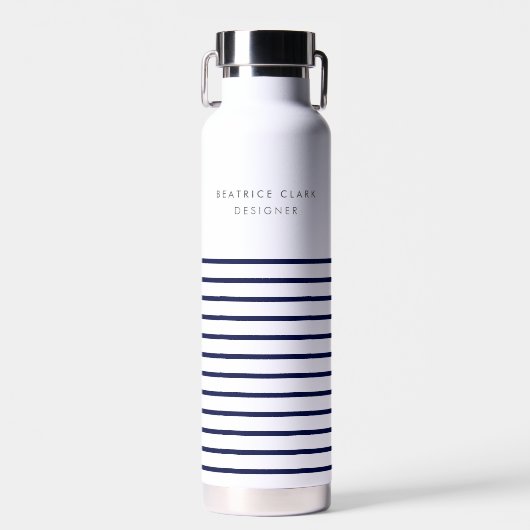 航海のストライプネイビーブルースタイリッシュトレンディーモダンワ ウォーターボトル (正面)
