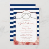 航海のストライプバラ金ゴールドフローラブライダルシャワー 招待状 (正面/裏面)