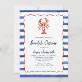 航海のストライプロブスターブライダルシャワー 招待状 (正面)
