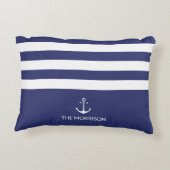 航海のストライプ船名白いかりネイビーブルー アクセントクッション (裏面)