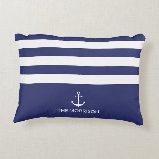 航海のストライプ船名白いかりネイビーブルー アクセントクッション (裏面)