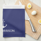 航海のストライプ船名白いかりネイビーブルー キッチンタオル (四つ折り)