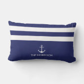 航海のストライプ船名白いかりネイビーブルー ランバークッション (裏面)