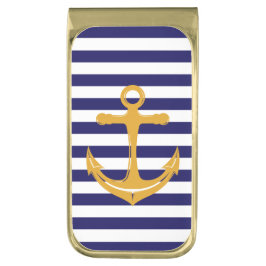 航海のストライプ金ゴールドいかりマネークリップ ゴールド マネークリップ