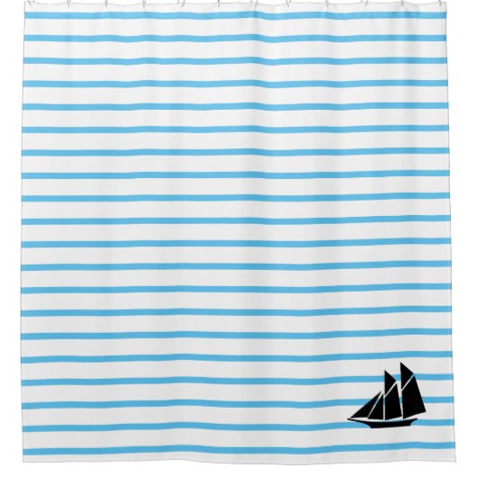 航海のストライプ シャワーカーテン (正面)