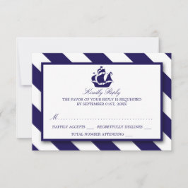 航海のストライプ&ネイビーブルーシップ結婚式RSVP 出欠カード