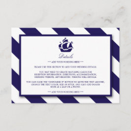 航海のストライプ&ネイビーブルー結婚シップ詳細 エンクロージャーカード