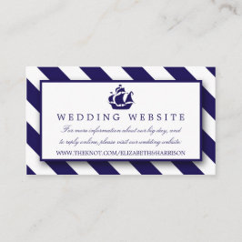 航海のストライプ&ネイビーブルー結婚シップ エンクロージャーカード