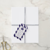 航海のストライプ&ネイビーブルー結婚シップ ギフトタグ (より糸付き)