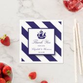 航海のストライプ&ネイビーブルー結婚シップ スタンダードカクテルナプキン (インサイチュ)
