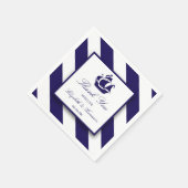 航海のストライプ&ネイビーブルー結婚シップ スタンダードカクテルナプキン (角)