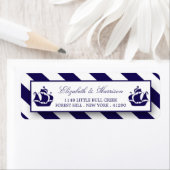 航海のストライプ&ネイビーブルー結婚シップ ラベル (インサイチュ)