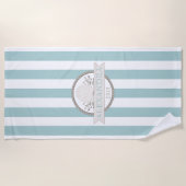 航海のストライプ | 砂パーソナライズされたドルのロゴ ビーチタオル (正面)