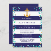 航海のストライプBaby ShowerまたはSprinkle 招待状 (正面/裏面)