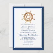 航海のストライプWater Color Steering Wheel 結婚's 招待状 (正面)