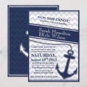 航海のセンスが漂うネイビーブルーの結婚式招待状　シェブロン 招待状 (正面/裏面)