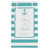 航海のターコイズストライプいかり結婚抱き枕 スモールペーパーバッグ (正面)