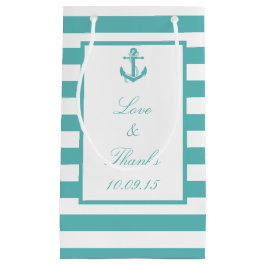 航海のターコイズストライプいかり結婚抱き枕 スモールペーパーバッグ