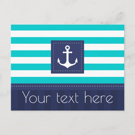 航海のターコイズネイビーブルーストライプのいかりカスタム ポストカード (正面)