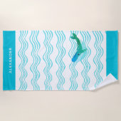 航海のティール（緑がかった色）ザクロ波ビーチタオル ビーチタオル (正面)