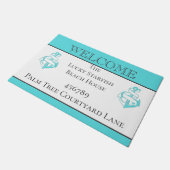 航海のティール（緑がかった色）ターコイズいかりビーチハウス ドアマット (アングル)