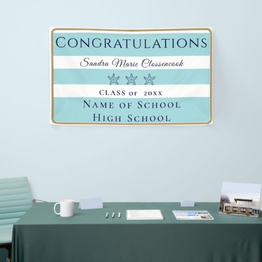 航海のティール（緑がかった色）ブルースターフィッシュ研究発表 横断幕 (トレードショー)