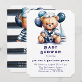 航海のテディベア・ディライト・ボーイ・ベイビーシャワー 招待状 (正面/裏面)