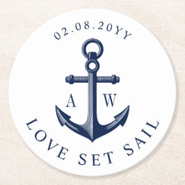 航海のテーマいかりカスタムモノグラム ラウンドペーパーコースター