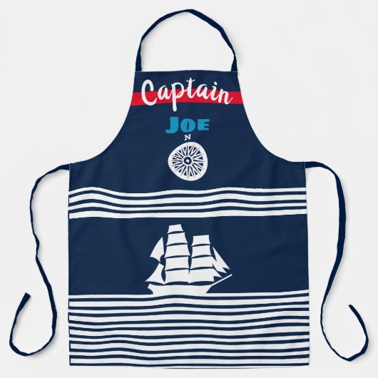 航海のテーマの濃い青 エプロン (正面)