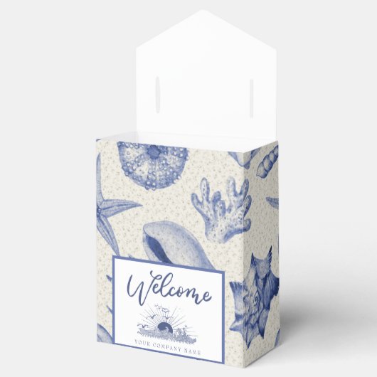 航海のテーマの青いシーシェルのリボン付きビーフボックス フェイバーボックス (オープン)