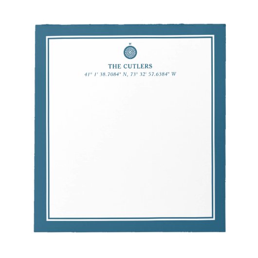 航海のテーマコンパス、青パーソナライズされた ノートパッド (正面)