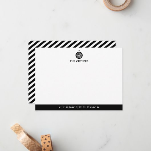 航海のテーマコンパス，黒パーソナライズされた, ノートカード (正面/裏面インサイチュ)