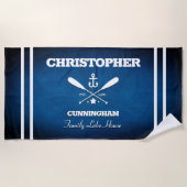 航海のテーマネイビーブルーストライプビーチタオル ビーチタオル (正面)