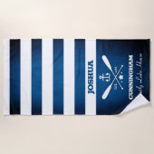 航海のテーマネイビーブルーストライプ ビーチタオル (正面)