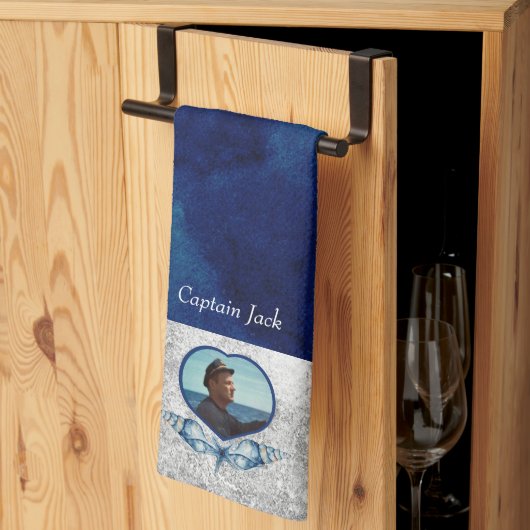 -航海のテーマネイビーブルーフォトシェル水色 キッチンタオル (三つ折り)