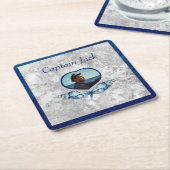 -航海のテーマネイビーブルーフォトシェル水色 スクエアペーパーコースター (アングル)