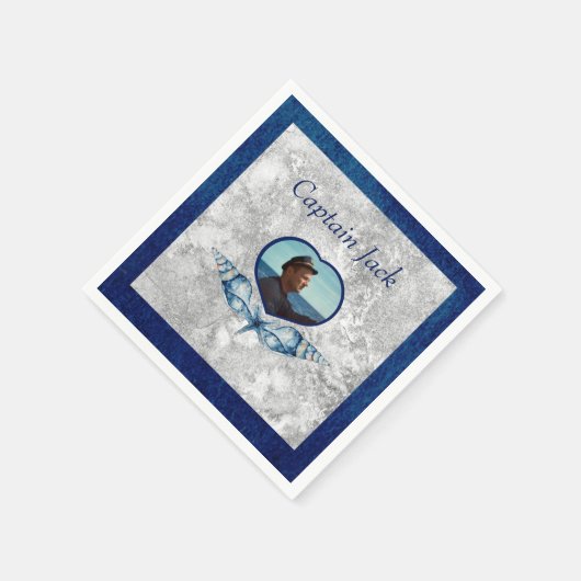 -航海のテーマネイビーブルーフォトシェル水色 スタンダードカクテルナプキン (角)