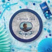 -航海のテーマネイビーブルーフォトシェル水色 ペーパープレート (パーティー)