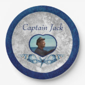 -航海のテーマネイビーブルーフォトシェル水色 ペーパープレート (正面)