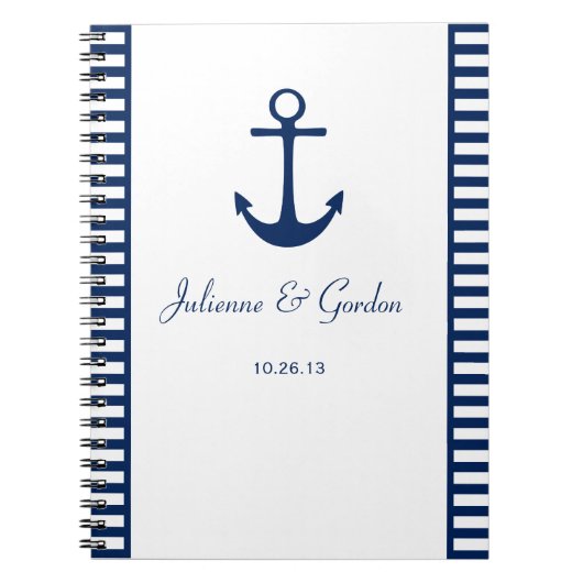航海のテーマネイビーブルーホワイトストライプズGuest Book ノートブック (正面)