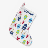 航海のテーマブイ及びロブスターモノグラムの スモールクリスマスストッキング (正面 (吊り時))