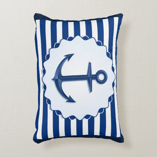 航海のテーマブルーホワイトいかりマリーンストライプ アクセントクッション (正面(垂直))