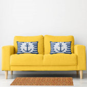 航海のテーマブルーホワイトいかりマリーンストライプ アクセントクッション