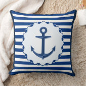 航海のテーマブルーホワイトいかりマリーンストライプ クッション (ブランケット)
