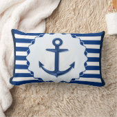 航海のテーマブルーホワイトいかりマリーンストライプ ランバークッション (ブランケット)