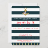 航海のテーマベビーシャワーいかり遠くにストライプの 招待状 (正面)